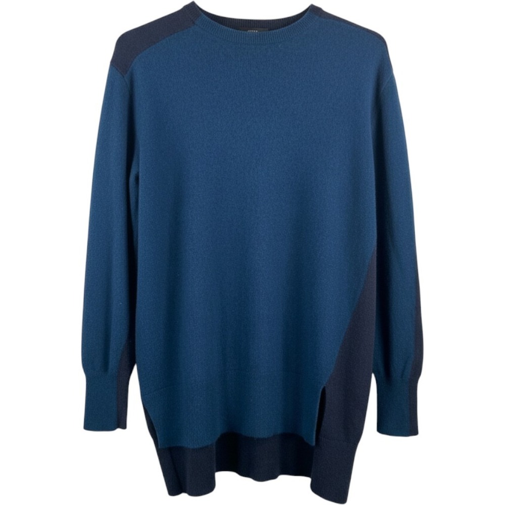 J.Crew Tunic Sweater sz M Blue Colorblock Wool Blend Asymmetrical minimalist
